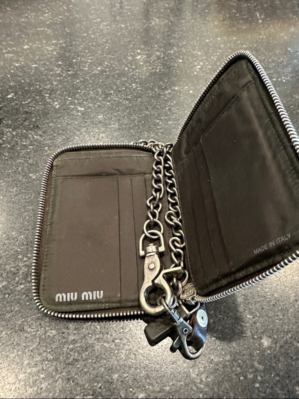 Miu Miu Vintage Brown Leather Zip Card Case with Chain and Clips - Picture 2 of 4